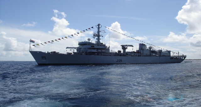 Image of Naval ship Darshak in the sea.